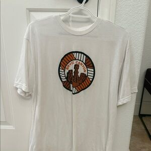 Source Unknown White and Orange Graphic Tee